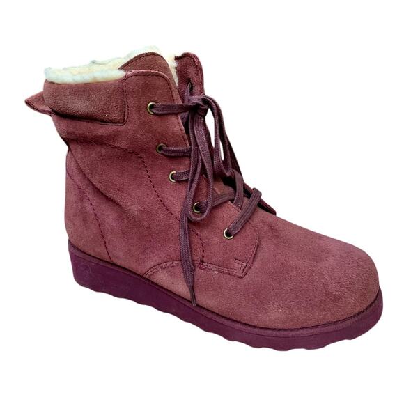 Bearpaw Soft Red Suede Shearling Lined Lace Up Ankle Boot Size 9 - Picture 1 of 9